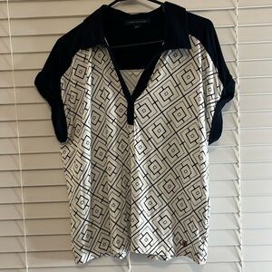 Hilfiger navy/white print blouse L